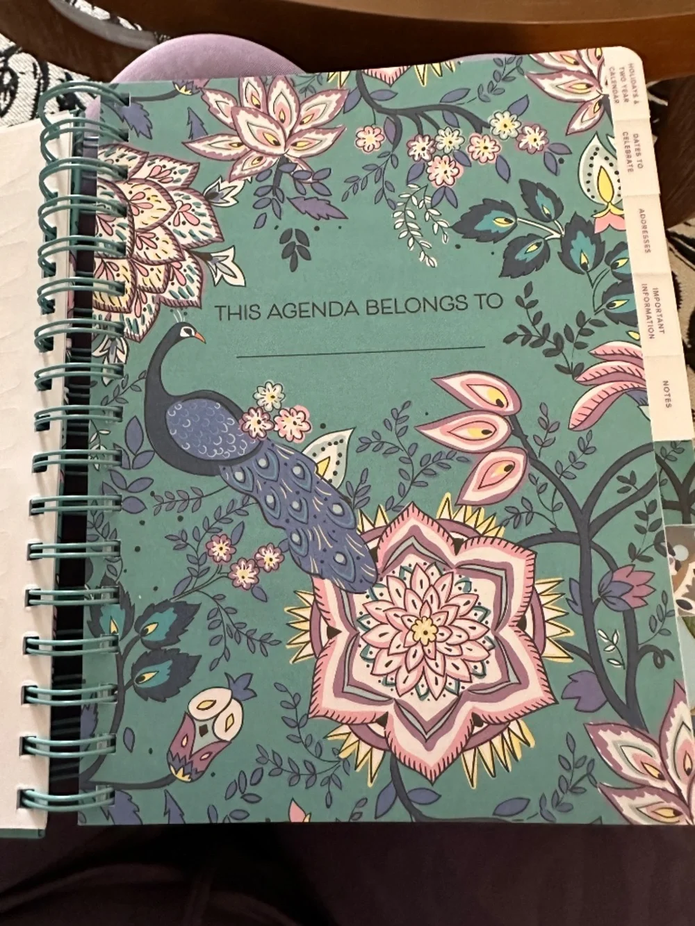 VERA BRADLEY Peacock Garden Undated Large Spiral Planner